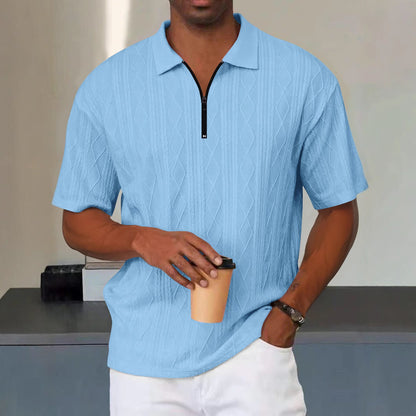 Retro zomer poloshirt met kraag halve ritssluiting en korte mouwen
