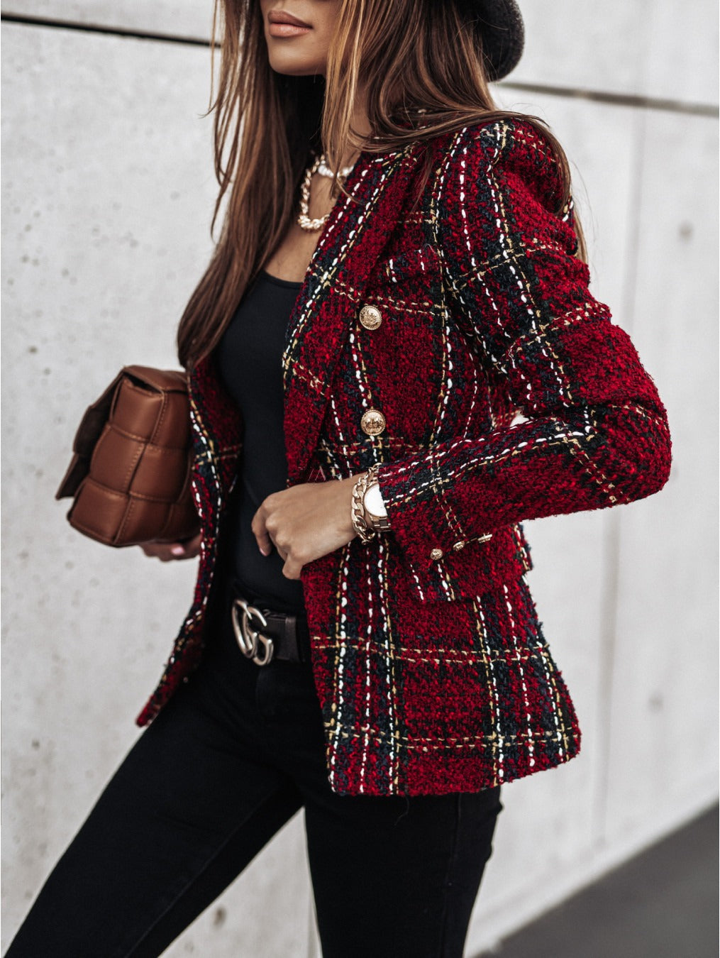 Autumn and winter new cross-border women's clothing hot selling suit long sleeved double breasted printed suit small jacket top