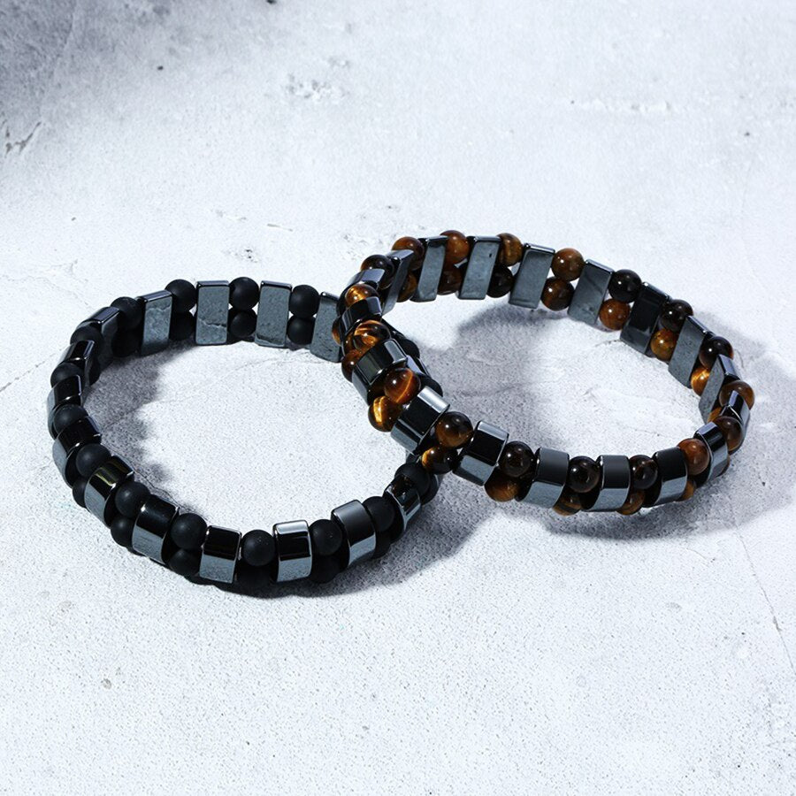 Armbanden met dubbele hematiet en tijgeroog voor mannen