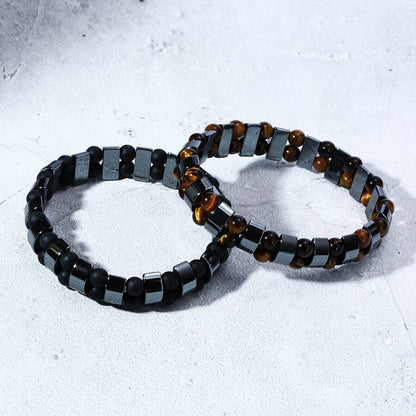 Armbanden met dubbele hematiet en tijgeroog voor mannen