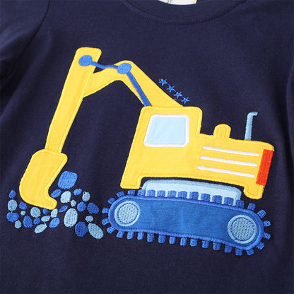 Jongens T-shirt met lange mouwen ronde hals van katoen en geborduurde print