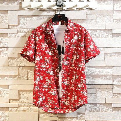 Cotton Men's  Trend Casual Floral Multi-color Beach Short Sleeve Shirt Wholesale