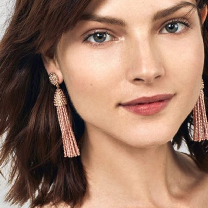 Dvacaman Brand  Layers Colorful Beads Tassel Fringes Earrings Women Boho Ethnic Long Drop Dangle Earrings Party Jewelry