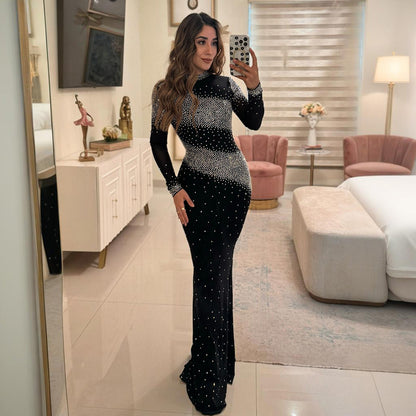 Half-High Collar Sexy Bodycon Long Dress Evening Gown Party Sequined Style