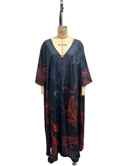 Lange jurk met drakenprint voor de zomer of strandvakantie