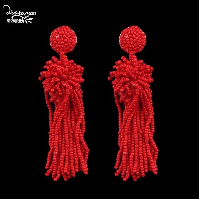 Dvacaman Handmade Triangle Beads Pendant Drop Earrings Women Boho Large Geometric Dangle Earrings Wedding Statement Jewelry