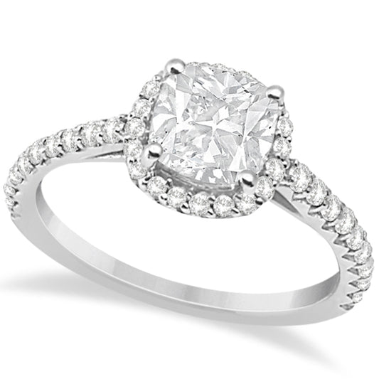 Halo Design verlovingsring met kussenslijp diamant 14 karaats witgoud  0,88 ct