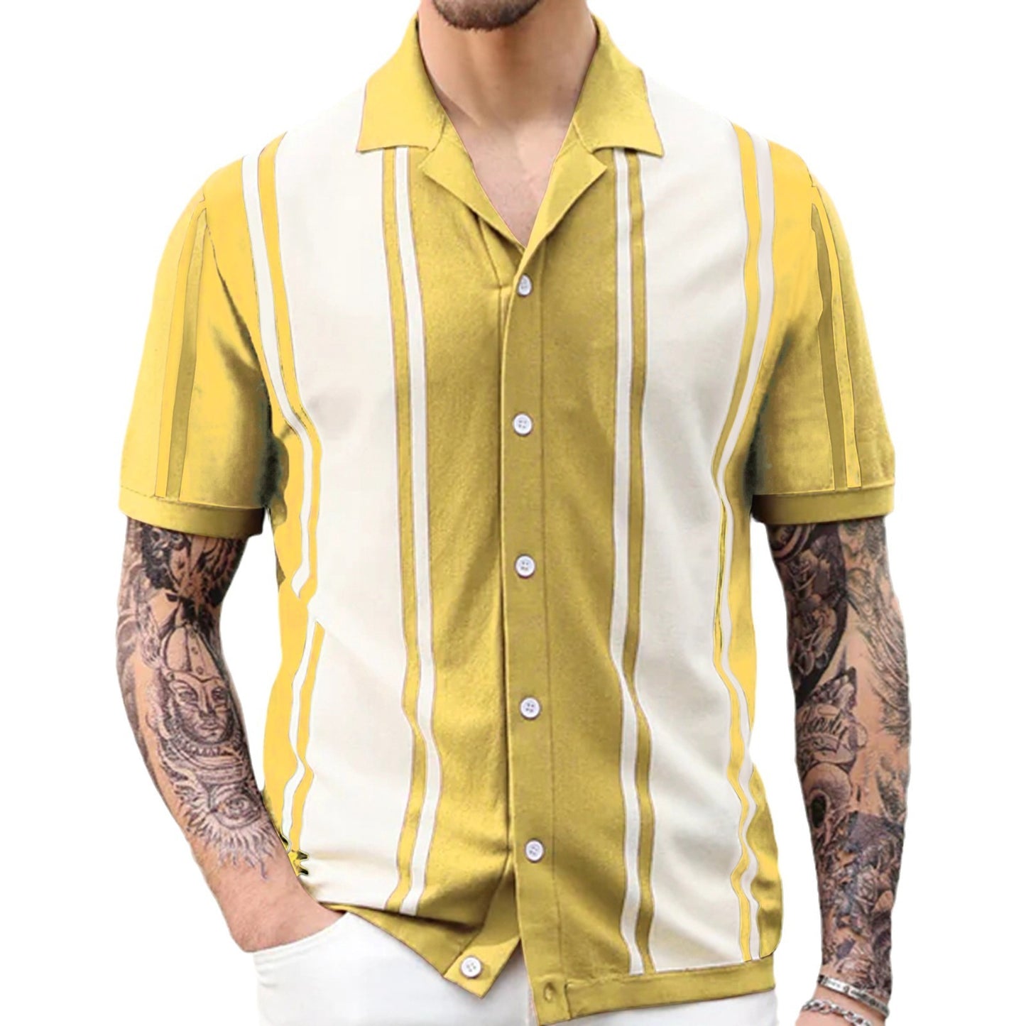 Summer patchwork contrasting knit shirt with lapel business polo shirt Father's Day gift