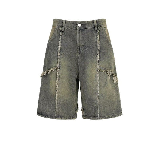Tassel washed denim summer retro high-end five quarter pants