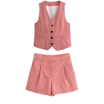 Casual suit vest vest+shorts set for women