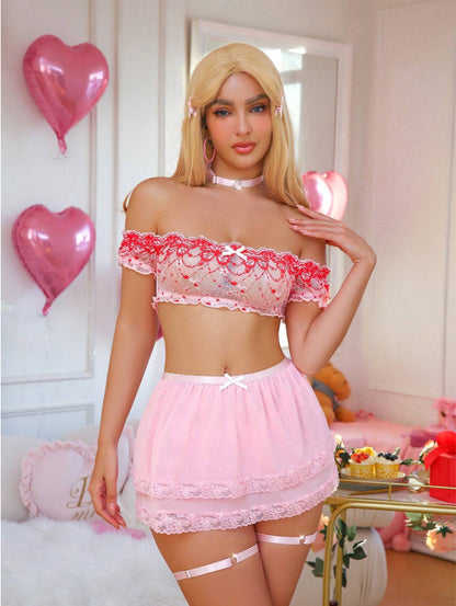 One shoulder sleepwear for women in summer new style with sexy lace lingerie