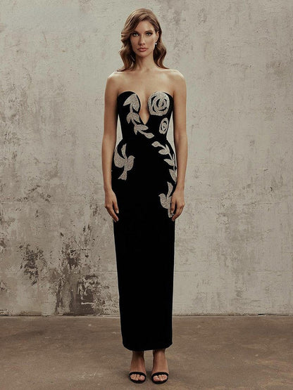 Women Summer Sexy Strapless Backless Sequin Split Black Maxi Long Bodycon Bandage Dress 2023 Elegant Evening Party Club Dresses