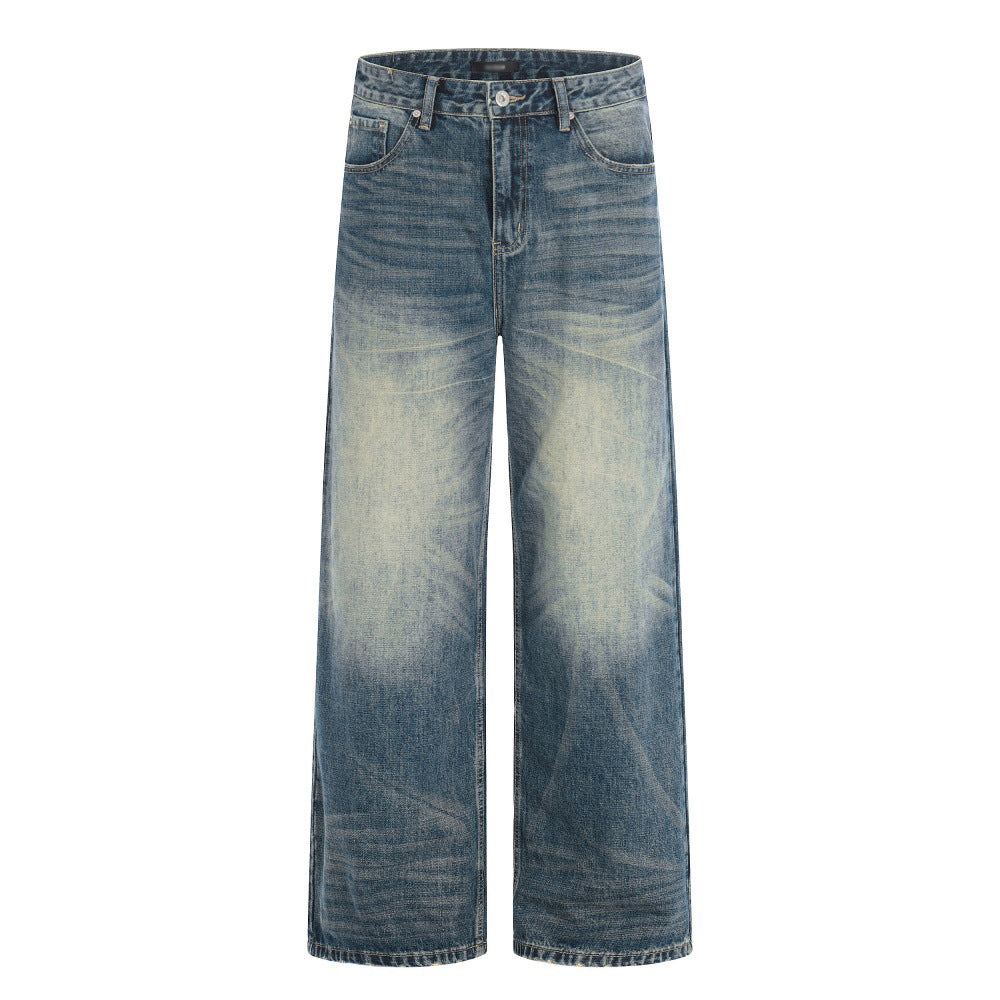 Geschuurde witte gewassen rechte denim jeans
