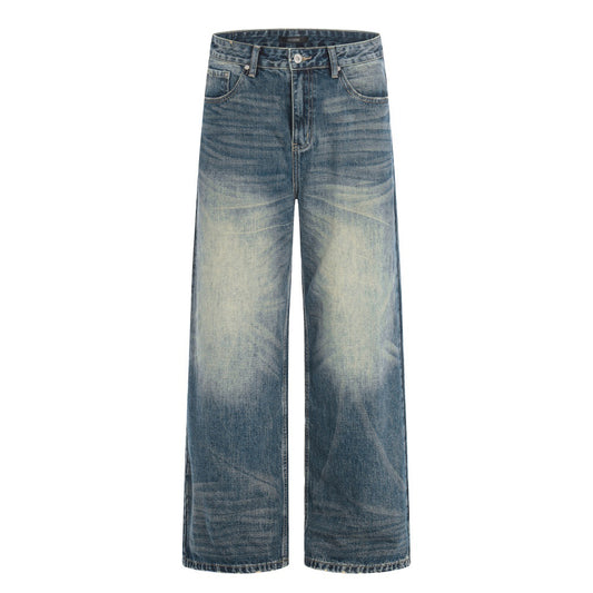 Geschuurde witte gewassen rechte denim jeans
