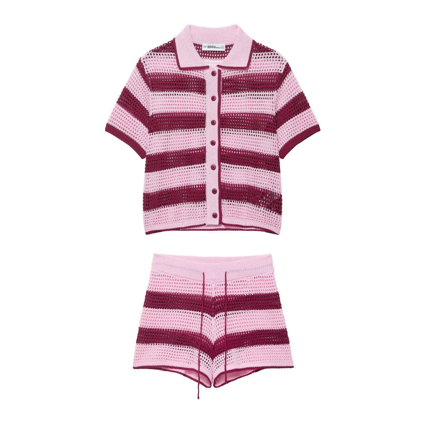 Knitted polo shirt jacket+shorts set