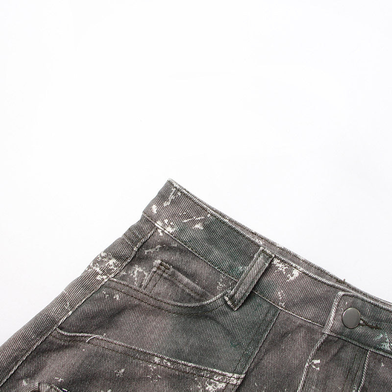 Veelzijdige cargo denim camouflageprint midi-rok met zakken split en ceintuur
