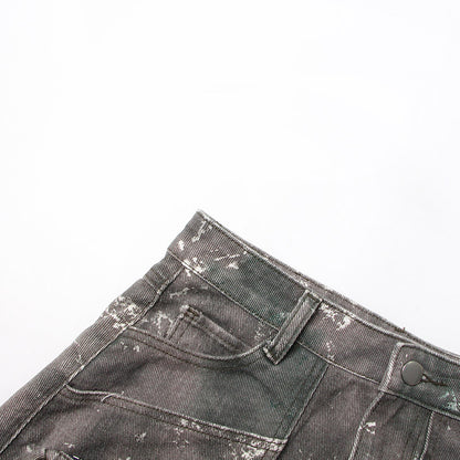 Veelzijdige cargo denim camouflageprint midi-rok met zakken split en ceintuur