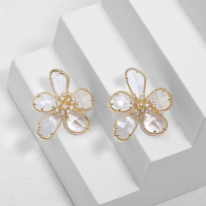 Fashion Crystal Flowers Stud Earrings for Women Trendy Europe Korean Exaggerated Personality Jewelry
