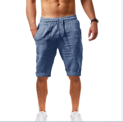 Summer new men's casual sports pants cotton and linen shorts solid color linen five-point pants