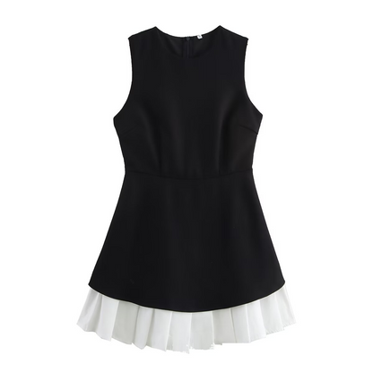 Summer Little Fragrance Wind Fold Splicing Round Neck Short Women's Dress