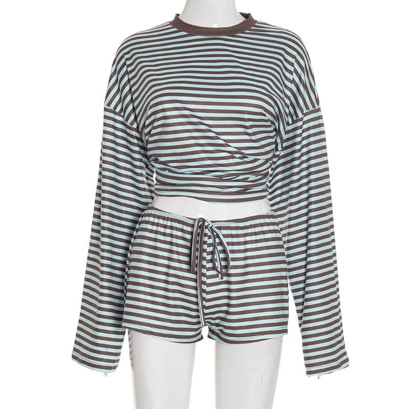 Long Sleeve Fitted Hoodie with Tie Waist and Trimmed Shorts Set