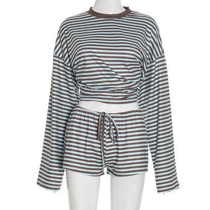 Long Sleeve Fitted Hoodie with Tie Waist and Trimmed Shorts Set