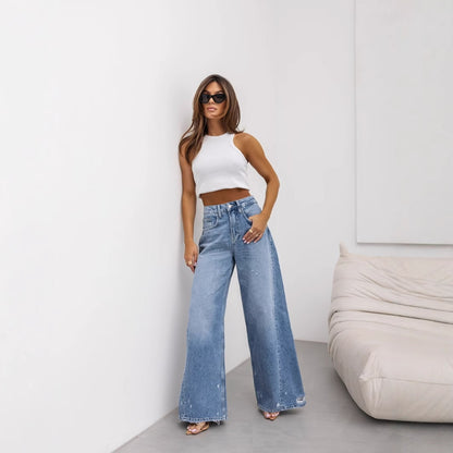 Retro straight leg jeans wide leg pants for women