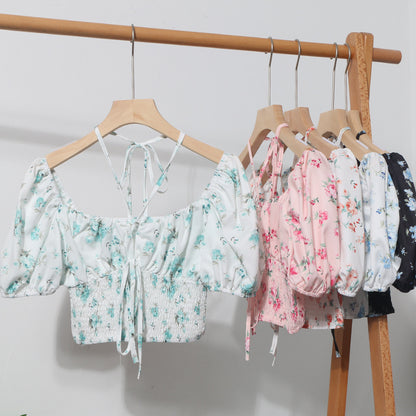 Hanging neck tie floral top