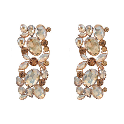 Full diamond square women's alloy inlaid diamond exaggerated earrings