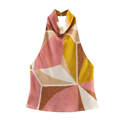 Women's Clothing INS Geometric Pattern Halter Neck Top + Skirt Set