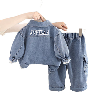 Casual clothing denim long sleeved three piece set