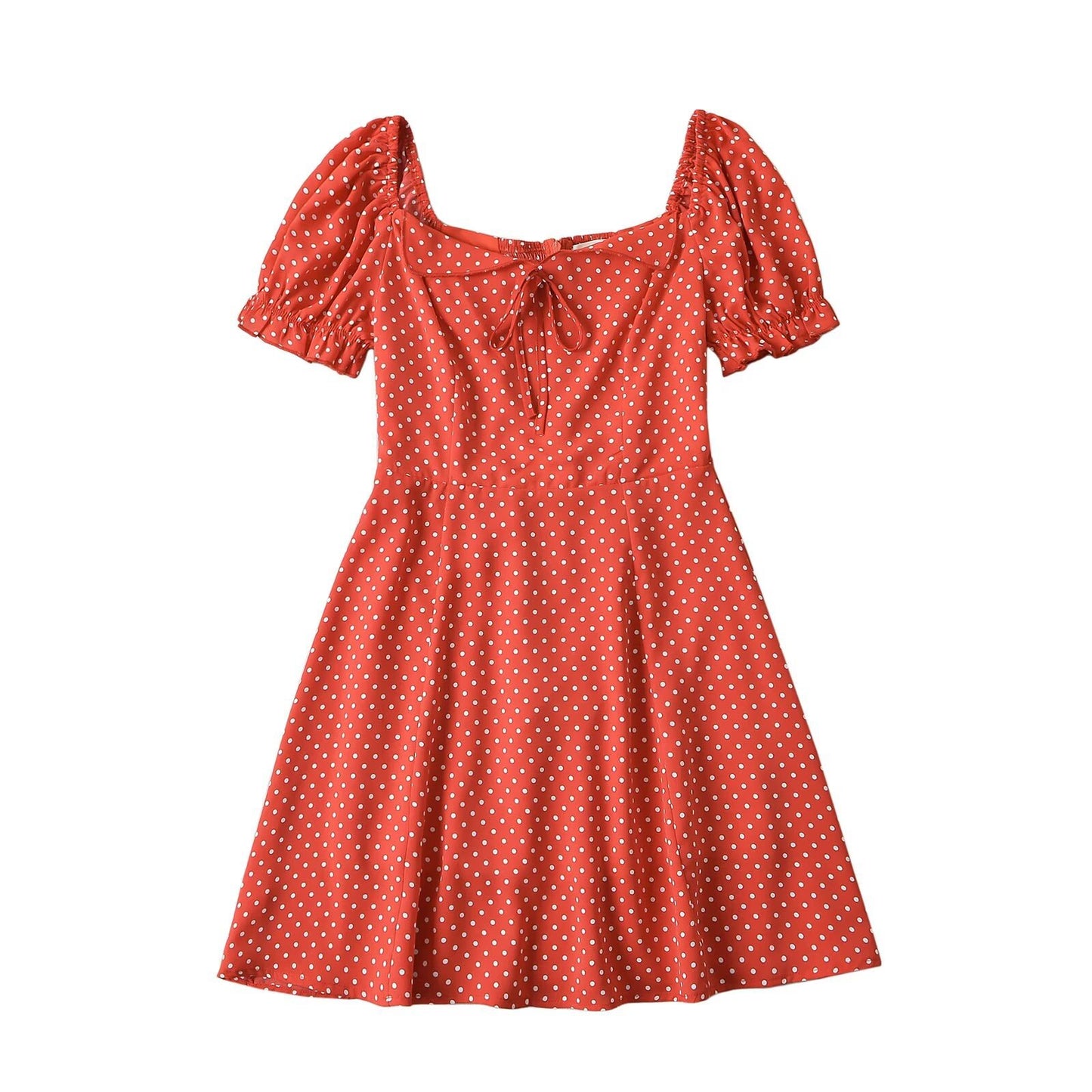 Mini-jurk met stippen en korte mouwen