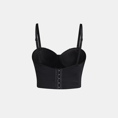 Strapless Camisole Sexy Boned Bustier Heavy Work Rhinestone Studs Stage Wear
