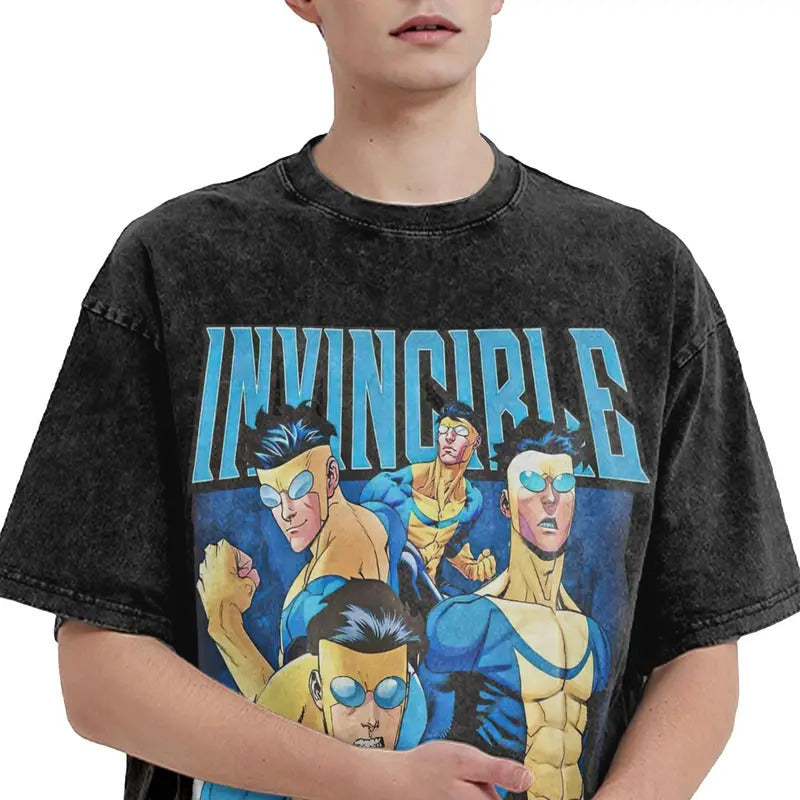 Summer Cartoon Pattern Printed T-Shirt Summer Cotton Washed Vintage Short Sleeve