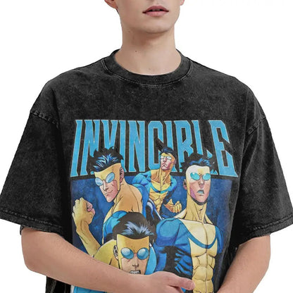 Summer Cartoon Pattern Printed T-Shirt Summer Cotton Washed Vintage Short Sleeve