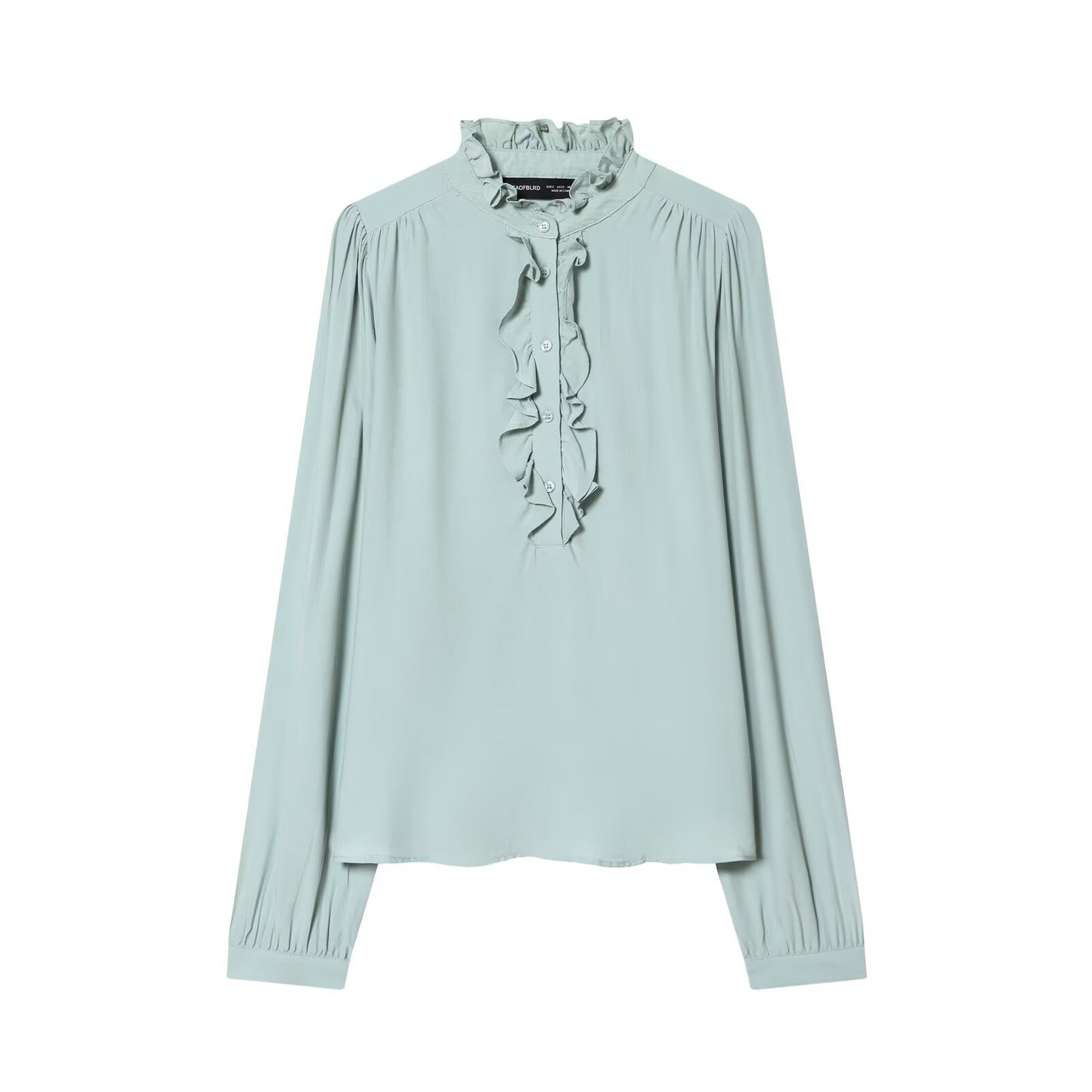 Sweet long sleeved ruffled collar viscose top