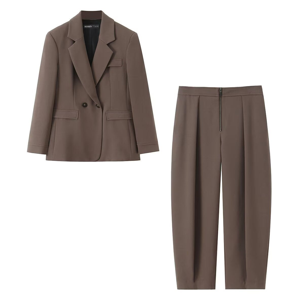 Dubbelknoops colbert + broek met aansluitende pijpen