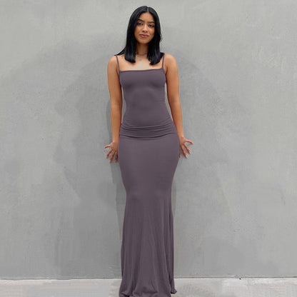 Spaghetti Strap Dress Satin Designer Sleeveless Skims Long Birthday Dresses Bodycon Elegant Evening Party Dress