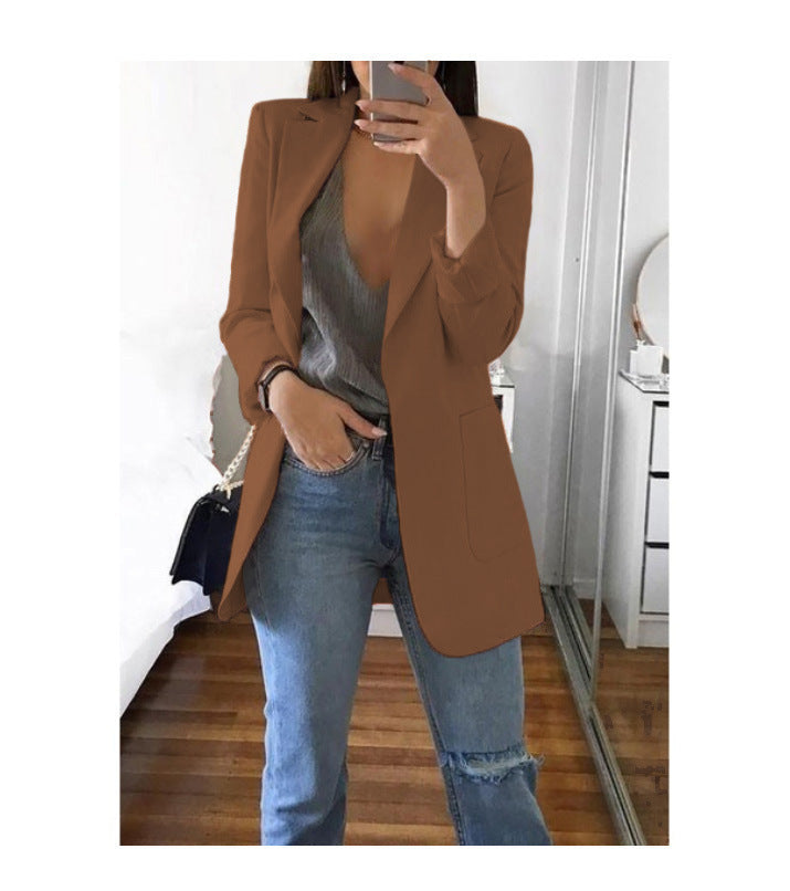 European and American fashion collar slim fit cardigan temperament suit jacket for women