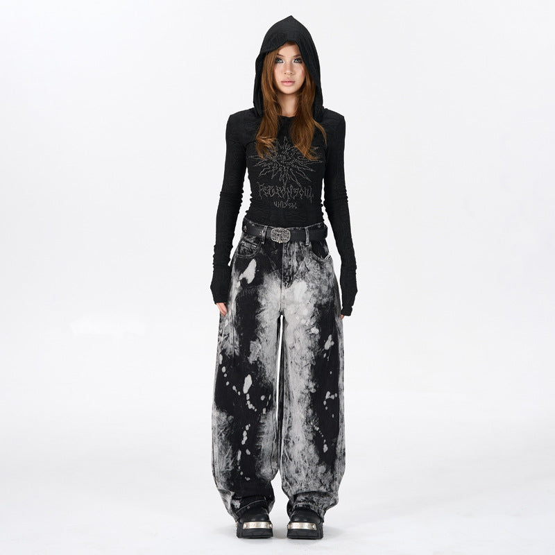 Hip-hop Style Dye Gradient Straight Leg Trendy Denim Pants