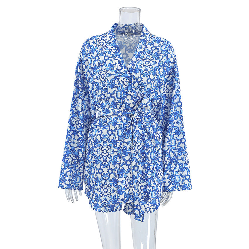 Long sleeved shorts and pajamas two-piece set
