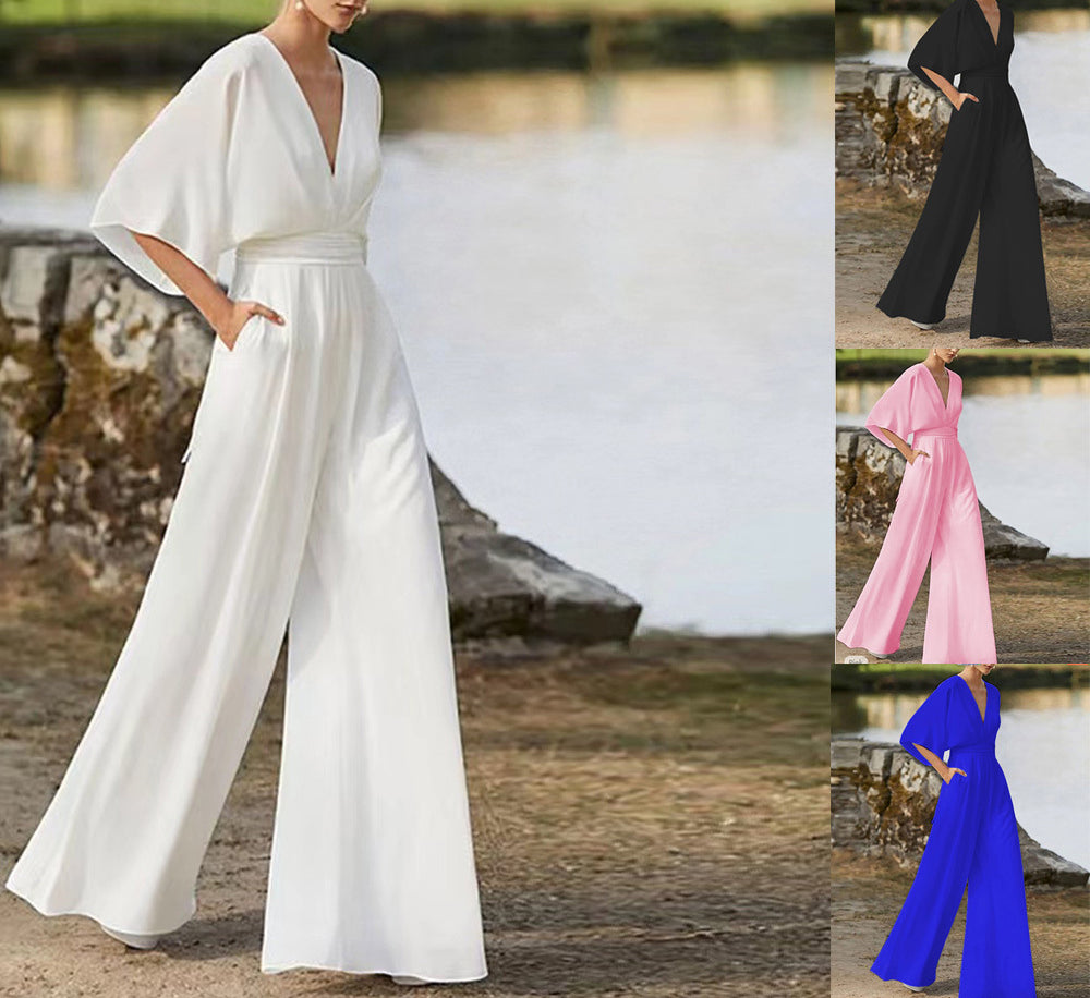 Summer solid color fashionable new Chinese style jumpsuit temperament commuting jumpsuit