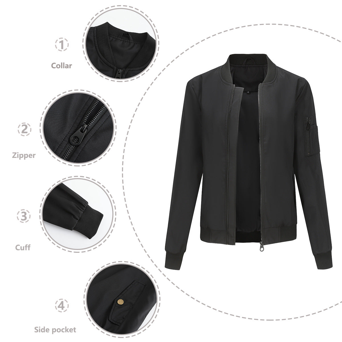 Stand up collar long sleeved loose jacket