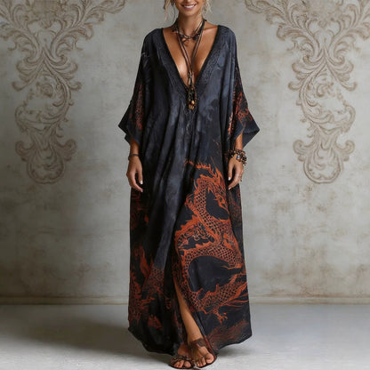 Lange jurk met drakenprint voor de zomer of strandvakantie