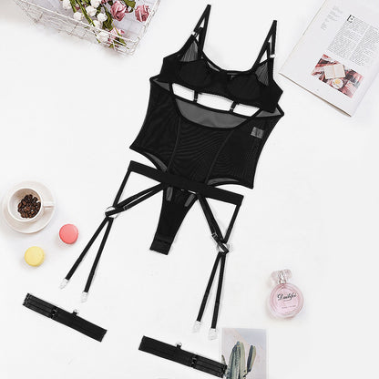 Perspective mesh sexy lingerie four piece set