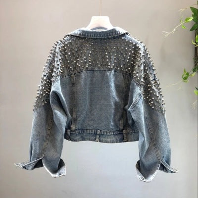 Batwing Sleeve Heavy Washed Denim Short Jacket for Women Fashion Trendy