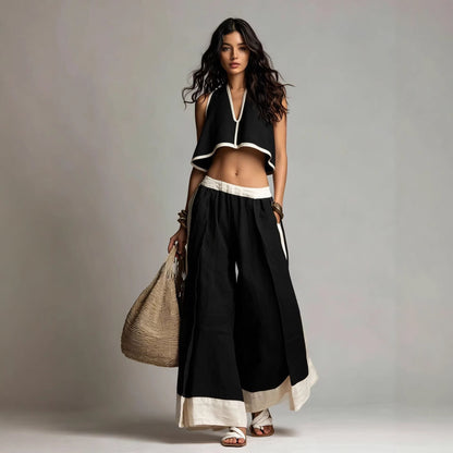 Summer Fashion Casual Temperament Solid Color Sleeveless V-Neck Two-Piece Set