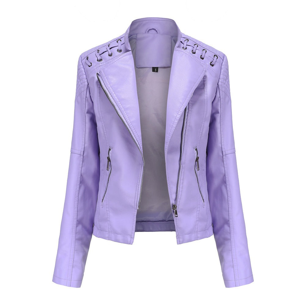 PU-leren korte slim fit damesjack met ritssluiting