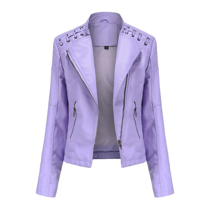 PU-leren korte slim fit damesjack met ritssluiting