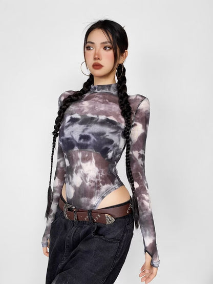 Jumpsuit women's long sleeved mesh T-shirt